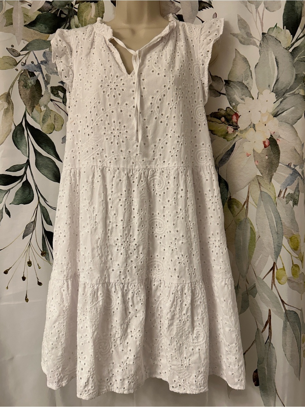 Time and Tru White Eyelet Tie-Top Mini Dress size 12/14